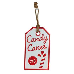 Vintage Inspired Christmas Tree Ornament Candy Canes Sign Tag Farmhouse Rustic